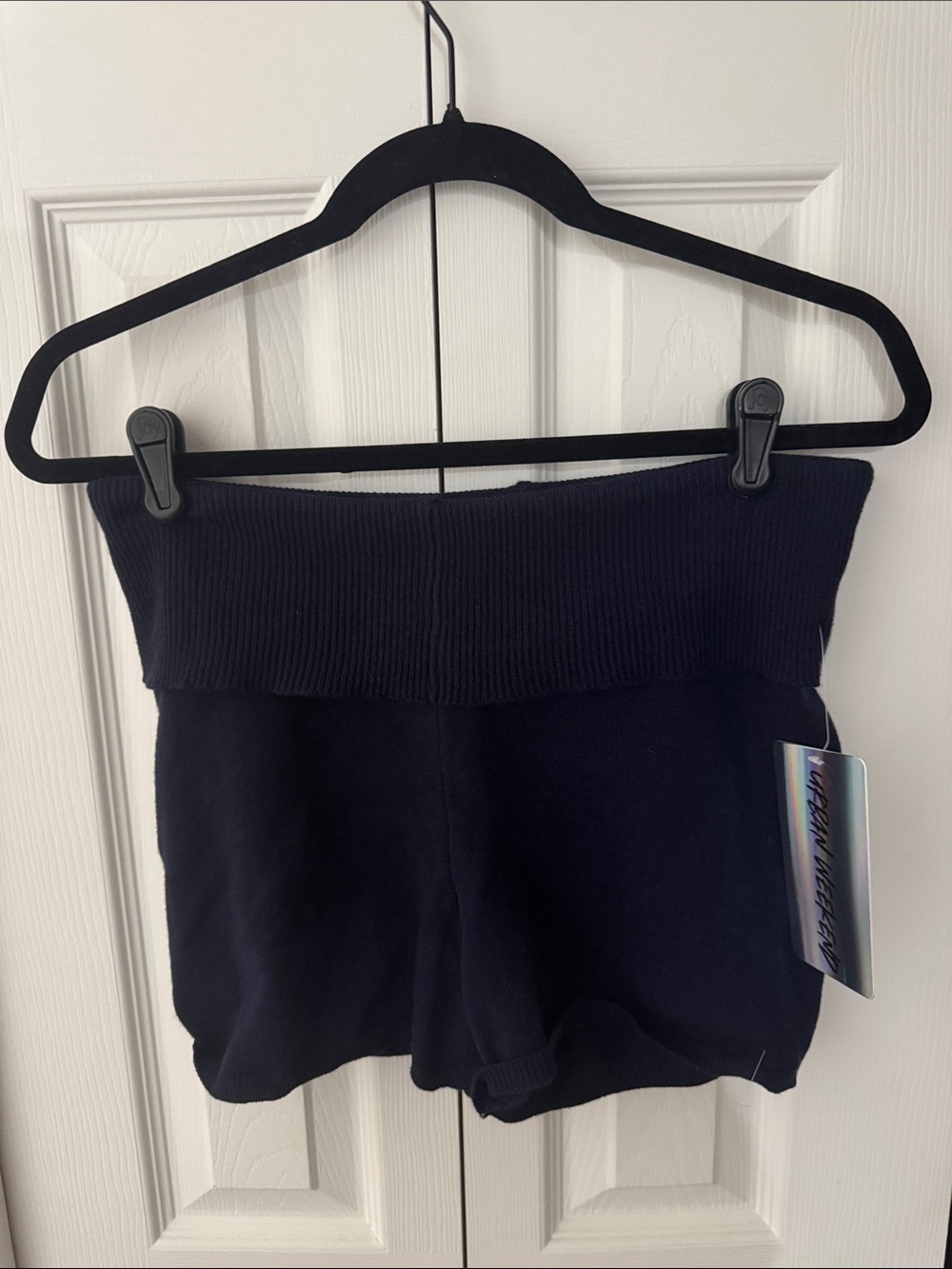 High-Waist Foldover Knit Shorts - Navy